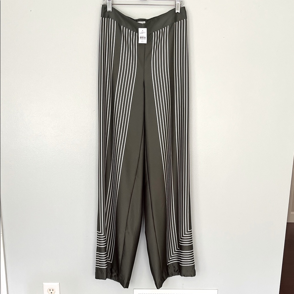 LOFT Olive and White Striped Pants